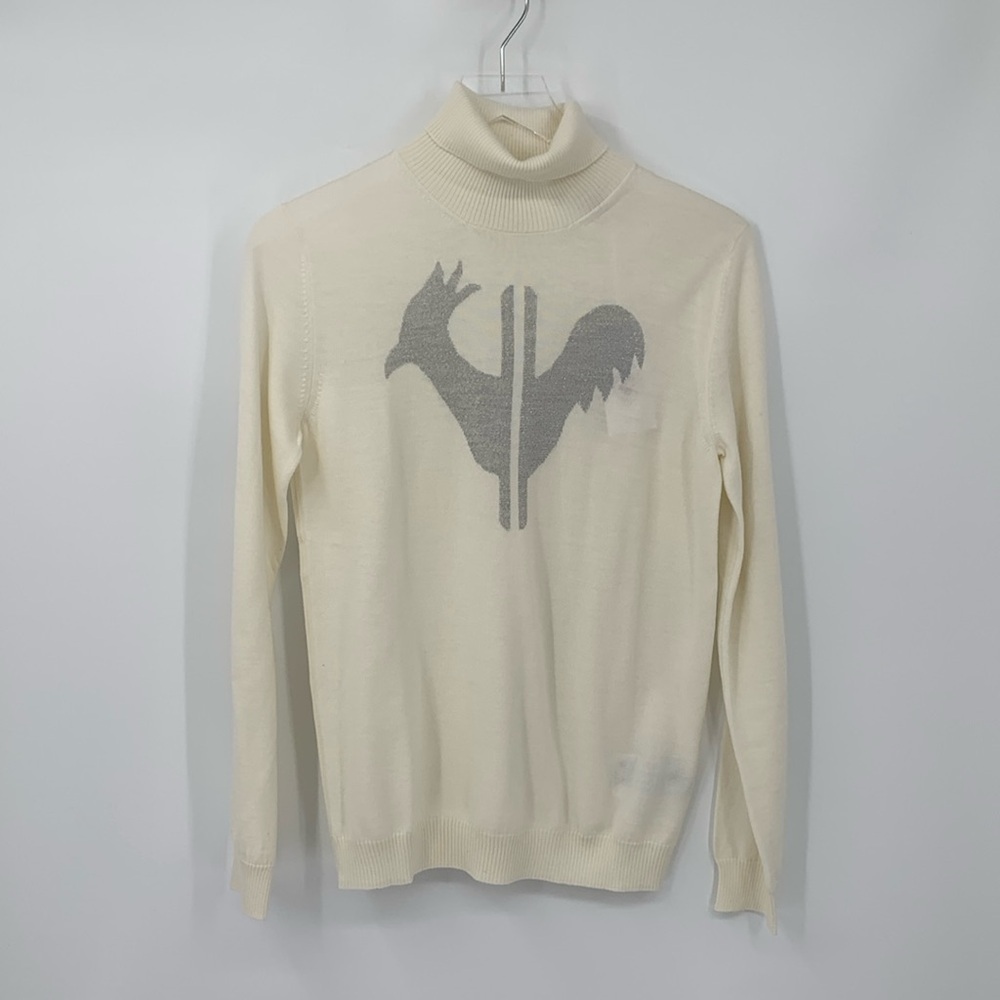 Rossignol turtleneck sweater cream merino wool ivory intarsia rooster silver L